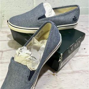 Ralph Lauren Janis  Women's Loafers Shoes Size 7.5 B Chambray Slip On NEW NWB